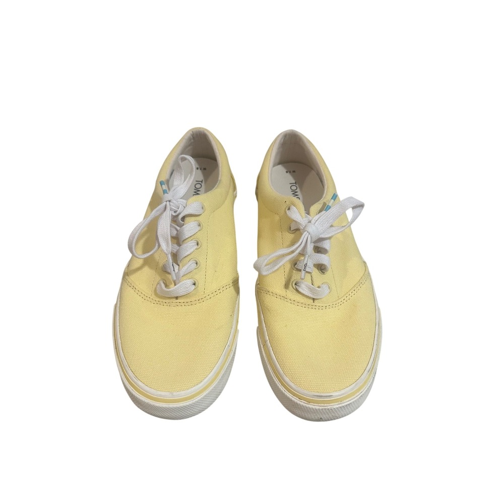 Toms Womens Canvas Lace Up Sneakers Butter Yellow Low Top Shoes Size 7.5